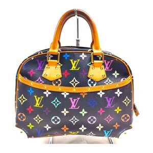 Auth Louis Vuitton Black Monogram Trouville Murakami Multicolor